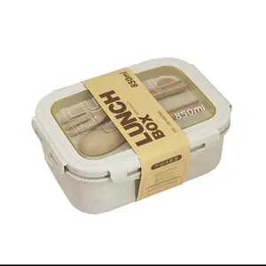 Lunch Box with Cutlery Set, Microwave Safe Reusable Double-Grid Bento Lunch Box with Spoon and Fork, Microwavable Meal Prep Container and Snack Box for School, Office and Outdoor Use, Portable Lunch Box, Durable Lunch Box Stainless  Toddler Thali Plates