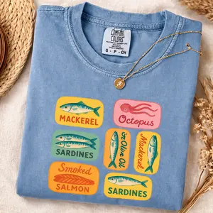 Comfort Colors Sardines Fish Shirt Vintage Seafood Tin Graphic Tee Mackerel Octopus Retro Fish Market Shirt Comfort Colors