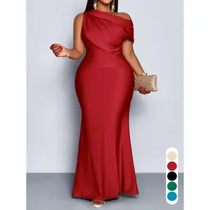 Women's Elegant Chic Asymmetrical Sleeveless High-Waisted Knit Casual Dress, Plain Color Plus Size, Slim-Fitting Fish Tail Design, Spring Summer Fashion