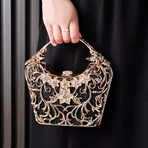 Black Evening Bag High-end Hollow Party Clutch Shiny Banquet Bag