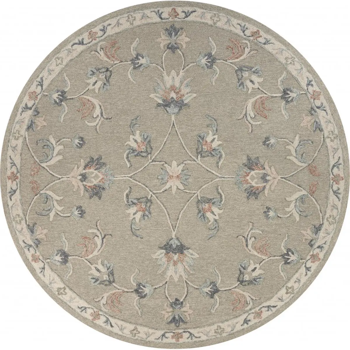 5 ft. Round Sage & Cream Filigree Area Rug - Sage Cream - 5'