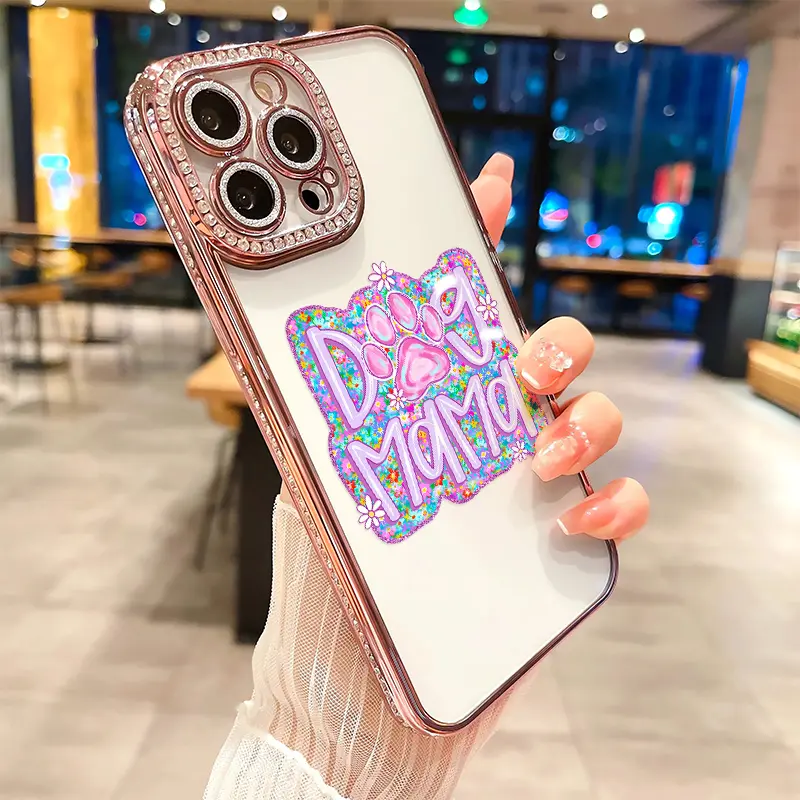 Cute dog Mom Fashion  luxury rhinestone decor phone case for iPhone 17 17Air 17Pro 17Promax 16 15 14 13 12 11 plus pro Max shockproof camera protector full protective cover special gift
