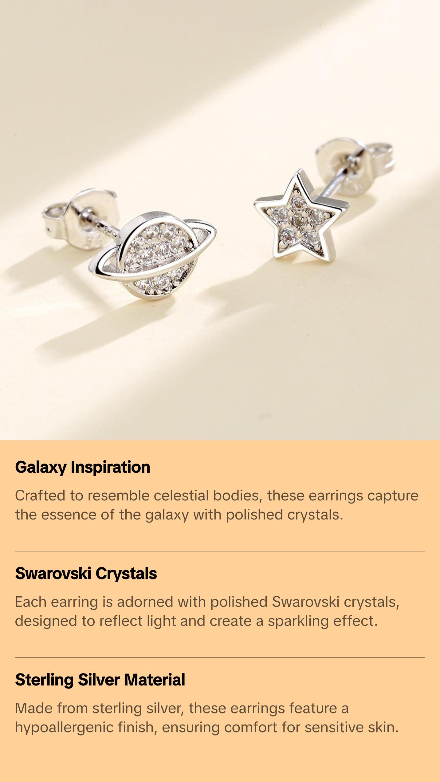 Sterling Silver Star and Planet Earrings with Swarovski Crystals