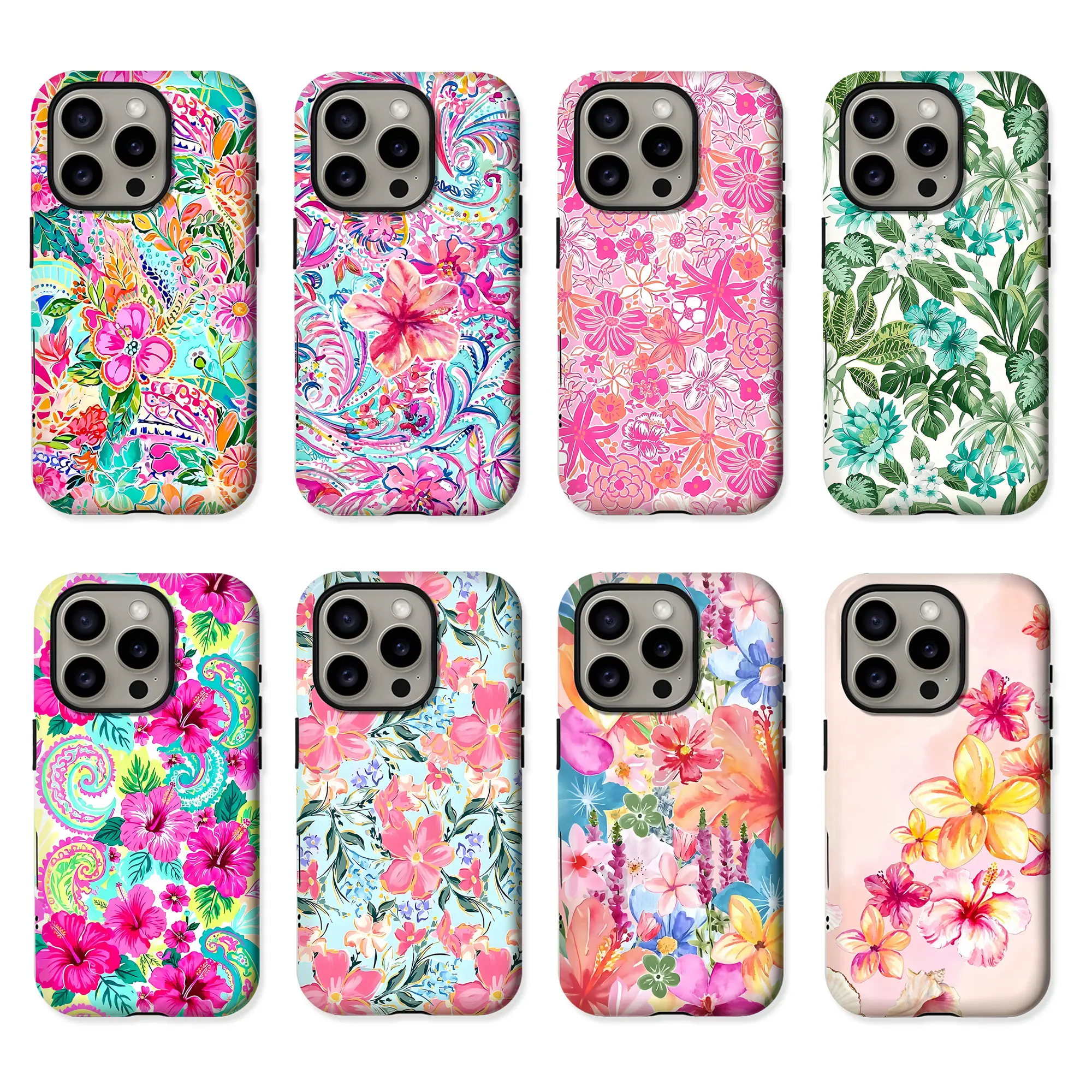 Tropical Flower Shockproof Smartphone Case - Durable Aesthetic Multi-Model Casing with Lens Protector, Stylish Phone Accessory for iPhone 11-17 Pro Max & Samsung Devices, Ideal Gift for Her, Cellphone
