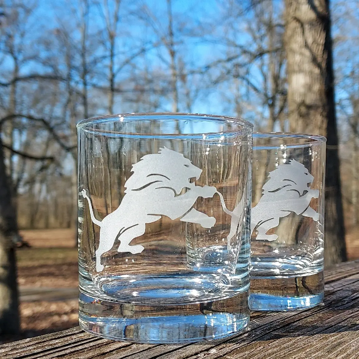 Lions rocks whiskey glass football