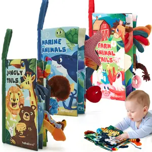 Hahaland Jungly Tails / Farm / Ocean Baby Books 0-6 Months,Infant Tummy Time Toy Sensory Learning Toys 6 to 12 Months, Touch and Feel Cloth Book for 0-3 Month Boy Girl,Baby Shower Birthday Easter Basket Stuffers Gifts
