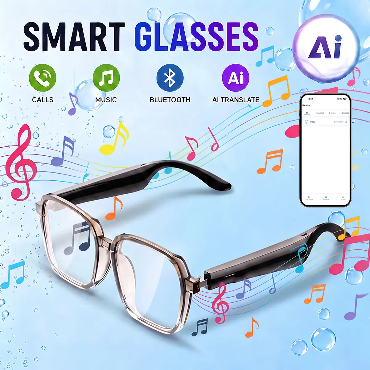 Smart Glasses 156-Language AI Real-time Translation,Open-Ear HD Audio, Bluetooth Calls & Music , Hands-Free, Lightweight & Comfortable for Daily Wear, Travel & Commuting ,Easter gift