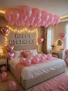 Pink & Silver Balloon Garland Arch Kit, 40 Inch Foil Number Balloons, Pink Rose Petals for Birthday Party Backdrop Decorations