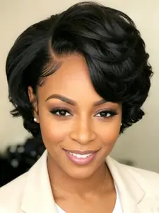 13X4 Pixie Cut Wig Human Hair Wave Style Look Short Bob with Lace for Women, Perfect for Daily & Party Wear