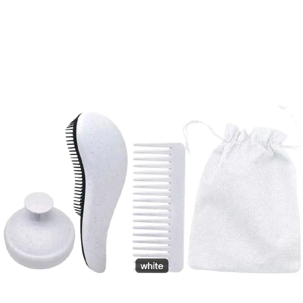 3-Piece Portable Silicone Detangler Hair Brush Set, Scalp Massager & Shampoo Brush for At-Home Use