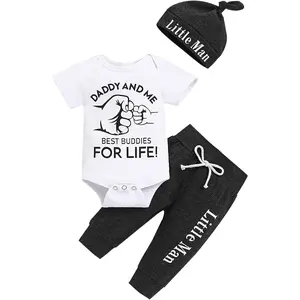 Newborn 3-Piece Soft Cotton Loose-Fitting Unisex Baby Outfit Set - Long Sleeve Romper, Pants, Hat, Breathable Fabric, Contrast Bindings, Newborn Gift Set