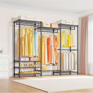 Portable Closet Wardrobe - Freestanding Metal Wardrobe Storage Cabinet with Heavy-Duty Metal Hangers, 4 Rods, 8 Shelves, Adjustable Frame, 900 lbs Capacity, Expandable Design