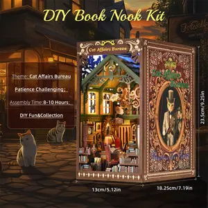 DIY Book Nook Kit,Book Nook Kits for Adults,3D Wooden Puzzle Dollhouse Booknook Bookend,Miniature Model Building Bookshelf Insert Alley[Cat Affairs Bureau]