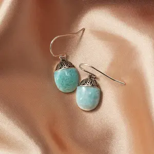 925 Sterling Silver Larimar Gemstone Drop Earrings