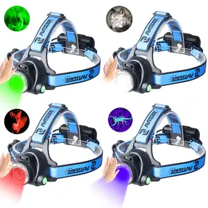 Red Green UV Mosion Sensor Headlamp for Hunting Coon Coyotes Hog Predator, Headlamp Green LED Rechargeable & Zoomable Head Light, 3 Modes for Night Vision and Hunting Adjustable Tactical Flashlights Super Bright Flashlight