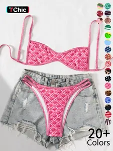 Two-Piece Set Women's Floral Print Bikini Set, Casual Fashion Chic Swimsuit Set for Beach Holiday Vacation, Ladies Summer Clothes
