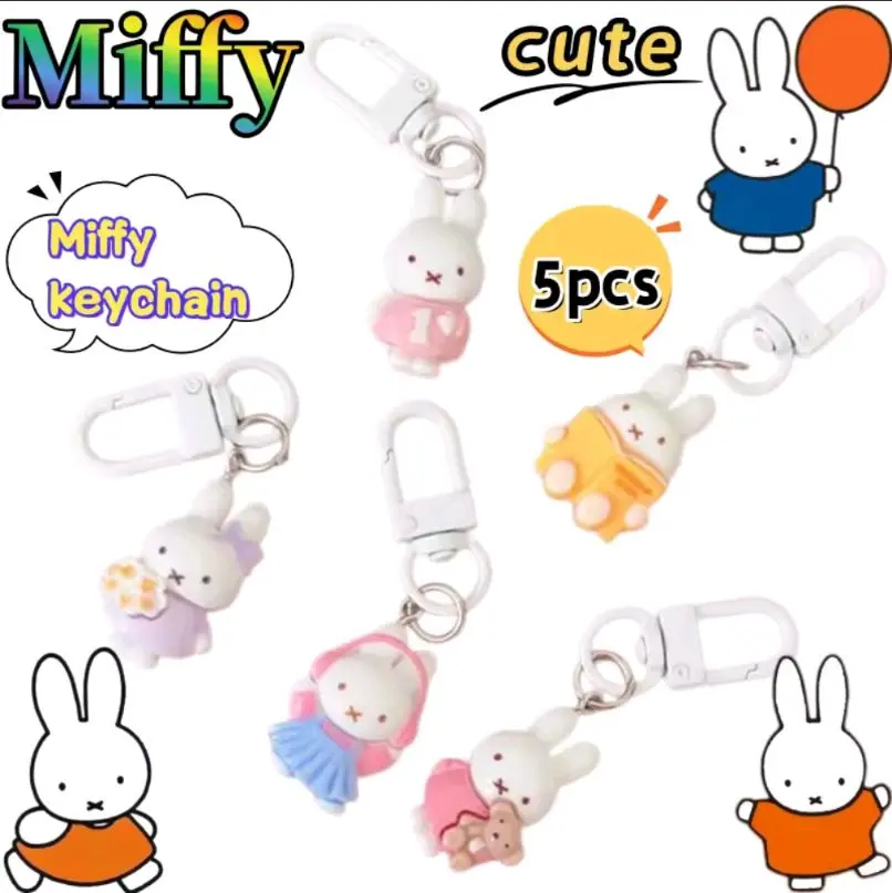 Kawaii Miffys Rabbit 5 Pcs Keychain  | creative high-value animation cartoon doll doll shape girl heart student diy schoolbag pendant decoration