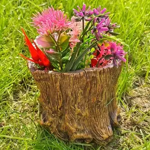 Vintage Resin Tree Stump Planter, Rustic Garden Decor, Perfect for Patio and Lawn Display, Durable Outdoor Flower Container