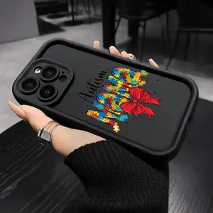 Case for iPhone 17 Air 16 Pro Max 15 14 Plus 16E 13 12 Mini 11 Promax X XS XR xsmax Autism Mama Bow Pattern Soft TPU Rubber Camera Protection Rugged Mobile Phone Cover for Girl