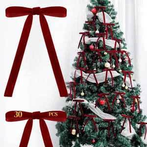 30 count  Bows for Christmas Tree Decorations,Twist tie Bows, Christmas Bow Decor,premade Bow for  Wrapping,Table,Garland,Fireplace Decor.Burgundy(5/8" W,5.1 * 7in)