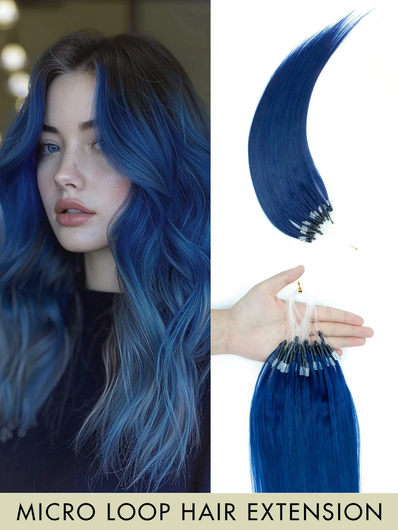Micro link Hair Extensions Real Human Hair 12-20 Inches, Blue Color Invisible Straight Human Hair Micro bead Human Hair Extensions Smooth Touch Silky Hair Perfect for Parties Weddings Easy to Wear Human Hair Microlinks