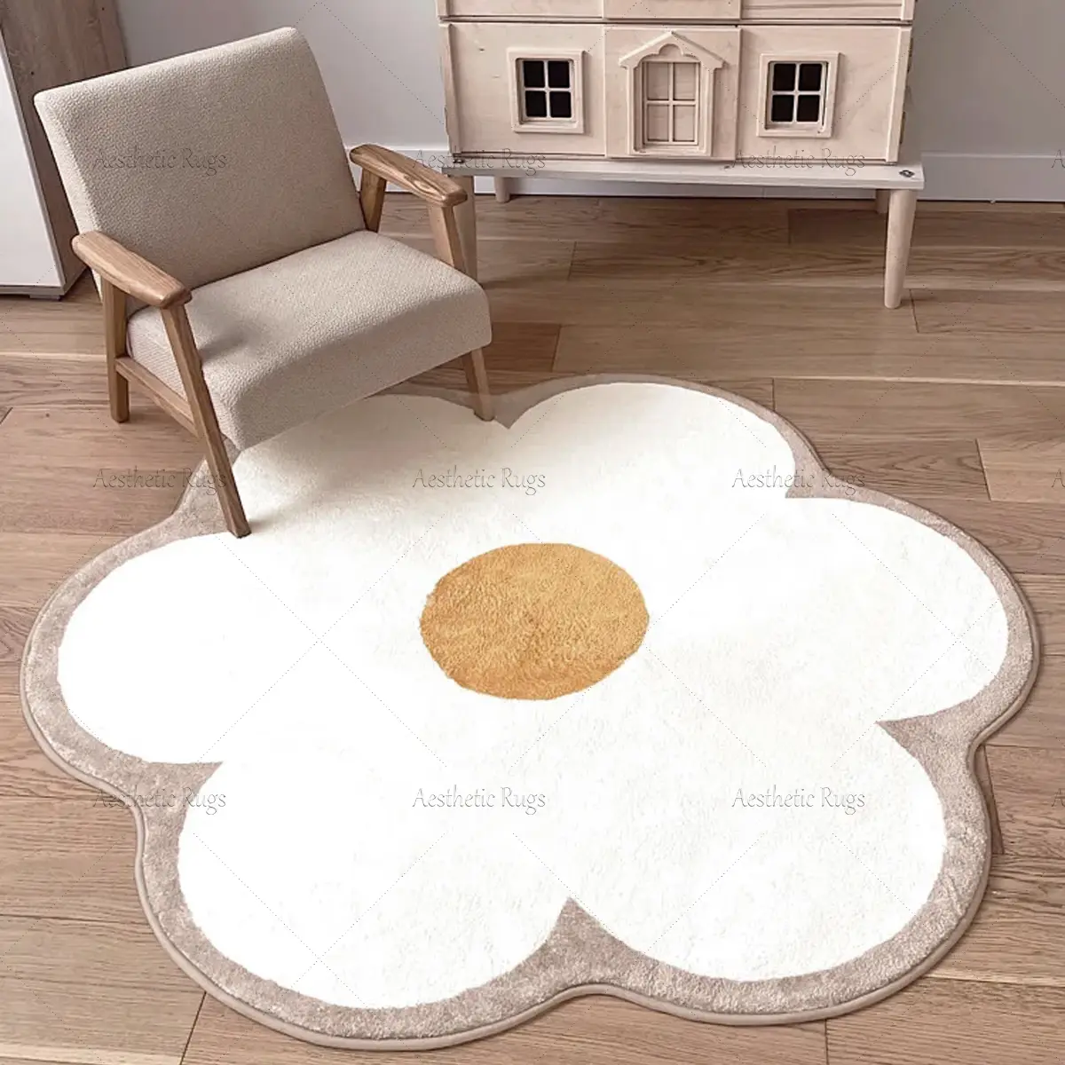 Room Round Carpet, Floral Design Crawling Mat, Modern Nordic Style Nursery Rug, Soft Plush Foot Pad for Living Room Bedroom, Home Decor Rugs, Decorative Fluffy Rug, Soft Indoor Rugs