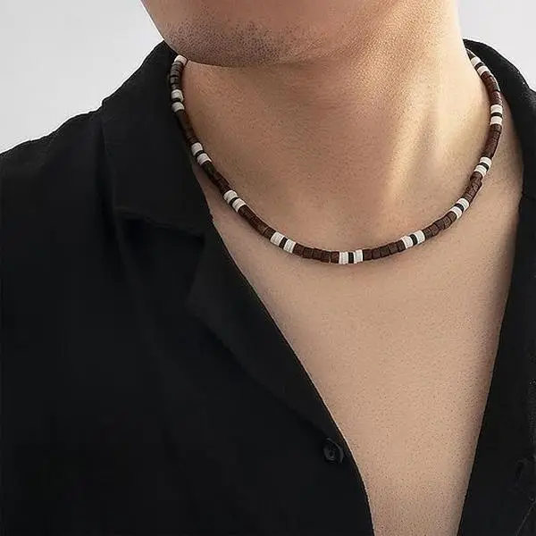 SereluneB Men's Natural Puka Shell Necklace - Handmade Beach Beaded Choker, Premium Surfer Jewelry, Eco-Friendly Plants-Infused Daily Accessory, Casual Birthday Gift for Dad