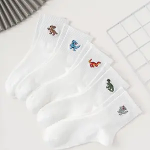 5 Pack Men’s Embroidered Dinosaur Socks Casual Menswear Stylish Stretchy Breathable Soft Underwear Outfit