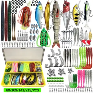 60/109/110/141/219Pcs Fishing Lures Kit, Fishing Tackle Kit, Fishing Accessories Including Spoon Lures, Soft Plastic Worms, Crankbait Jigs, Fishing Hooks, Outdoor Fishing Accessories, Fishing Gear Set, Fishing Equipment