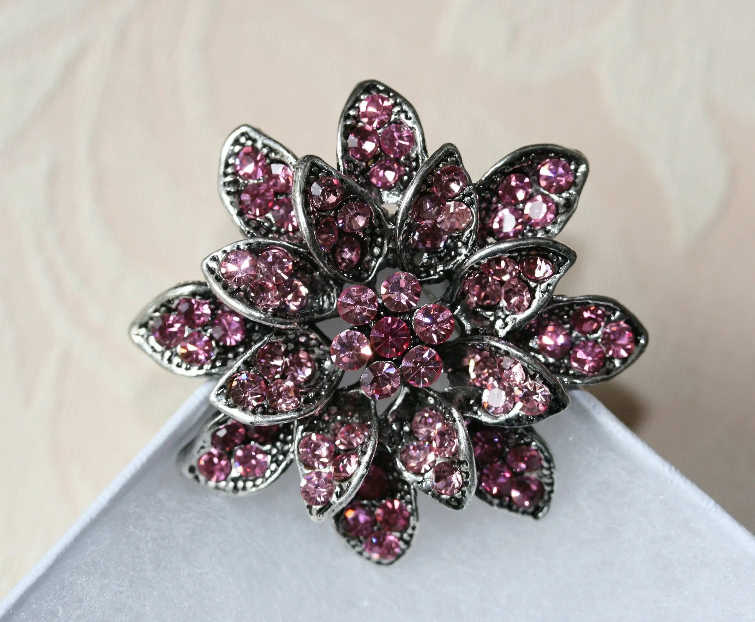 Women's Pink & Purple Crystal Flower Brooch, 1.85" Pewter-Tone Metal Jewellery Pin for Coat or Collar Accent, Flowerbrooch, Rhinestones, Clothes, Coat Accent, Rhinestone Dots, Floral, ~1.85 Inches In Diameter, Female