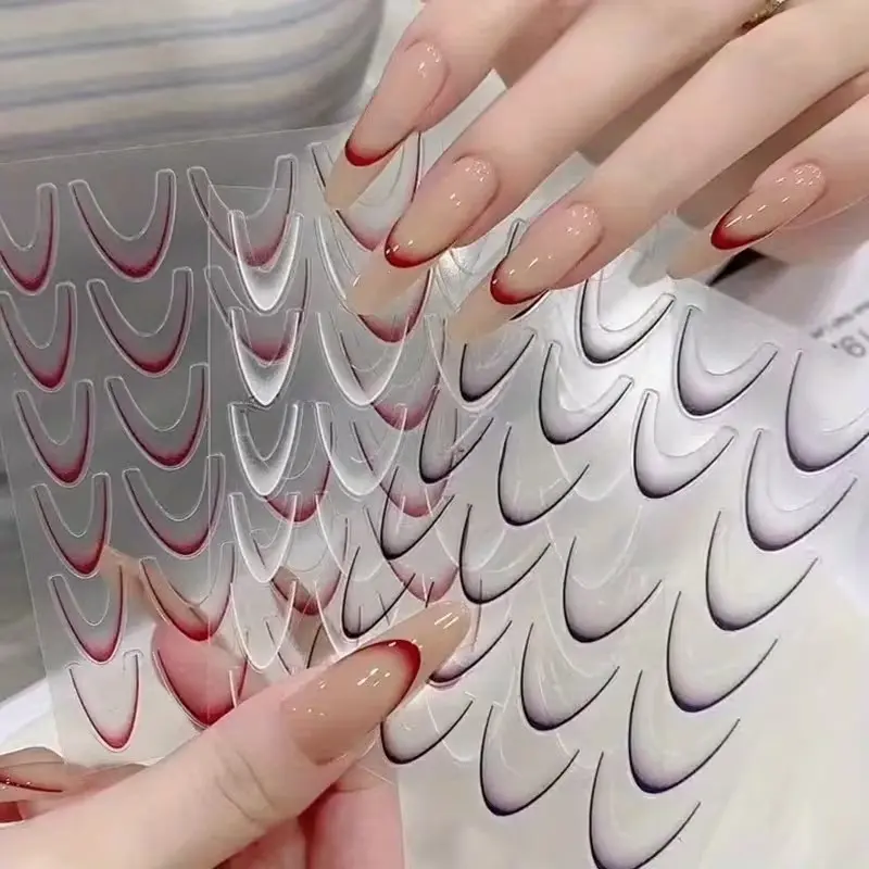 3-Pack Nail Stickers, 3D Self-Adhesive DIY, French Minimalist Design, Suitable for Natural Nails and Nail Tips, Nail Decorations, Nail Art Accessories, Nail Sticker Template Sheet