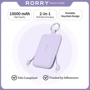 RORRY 10000mAh 30W Fast Charging Portable Power Bank, Chargeable Mobile Phone Accessory with Built-in Type-C, Lightning & USB Cables, Lightweight Compact Keychain for Smartphone, iPhone 17-12, Android   #SummerVibes,