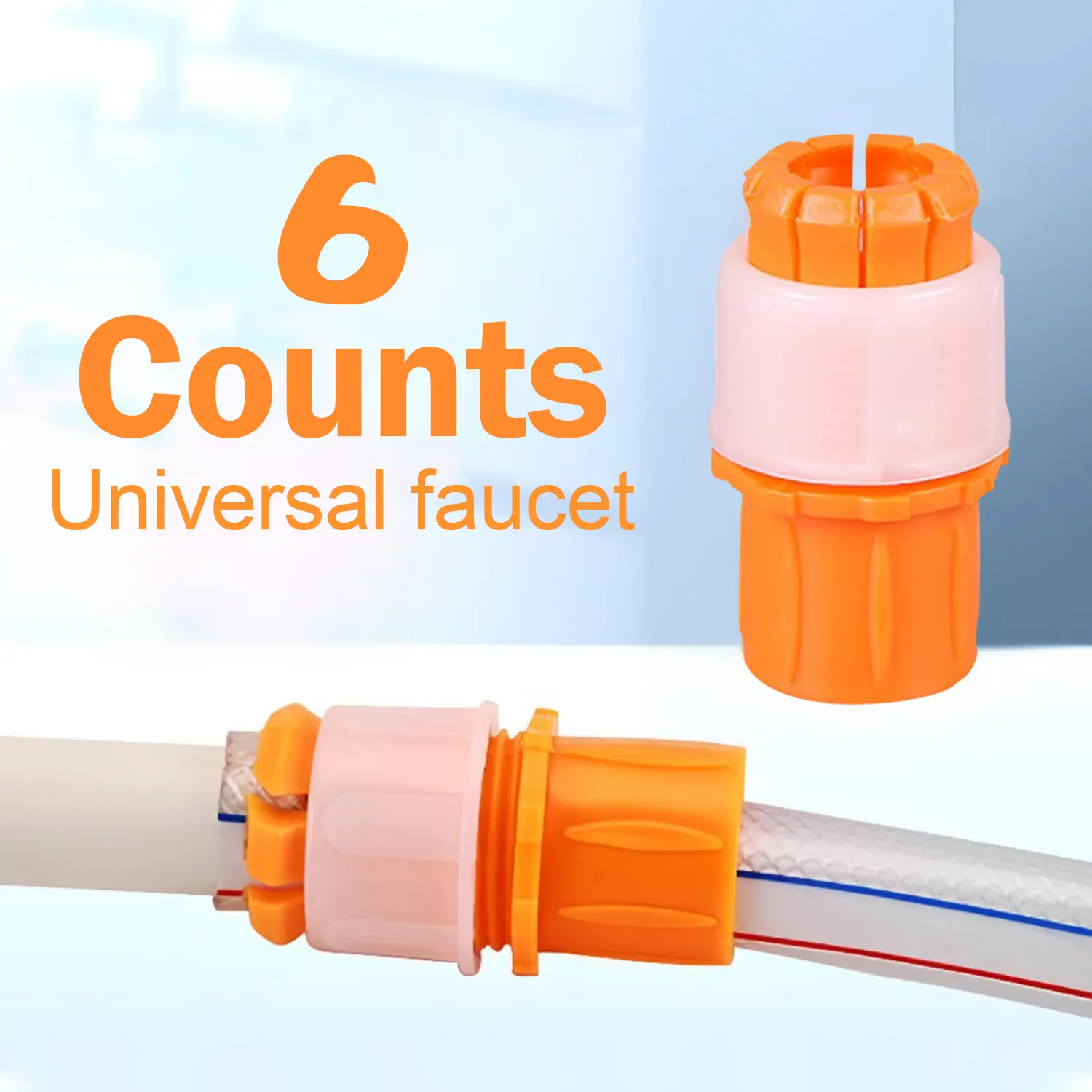 6-Count Universal Tap Water Hose Adapter Set, Orange Faucet Connector for Indoor & Outdoor Use, Gardening Irrigation Tool