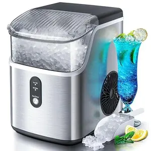 Electactic Nugget Countertop Ice Maker with Soft Chewable Pellet Ice, Pebble Portable Ice Machine, 34Lbs/24H, Self-Cleaning, Sonic Ice Maker, One Button Operation, for Kitchen,Office Stainless Steel (Silver)