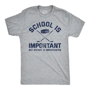 Mens School Is Important But Hockey Is Importanter T Shirt Funny Sports Tee Mens Funny T Shirts Cool Vintage Fashion T-Shirt Gift Classic Menswear Funny Hockey Short Sleeve Novelty Tees for Guys Light Grey