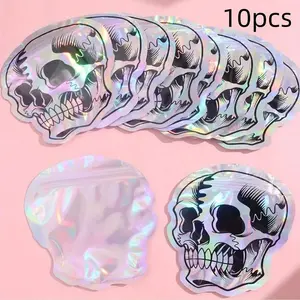 Halloween Gift Bags Set, Self-Sealing Spooky Skull Candy Bags, Unique Laser Design Party Favors, Perfect Halloween Treats Packaging