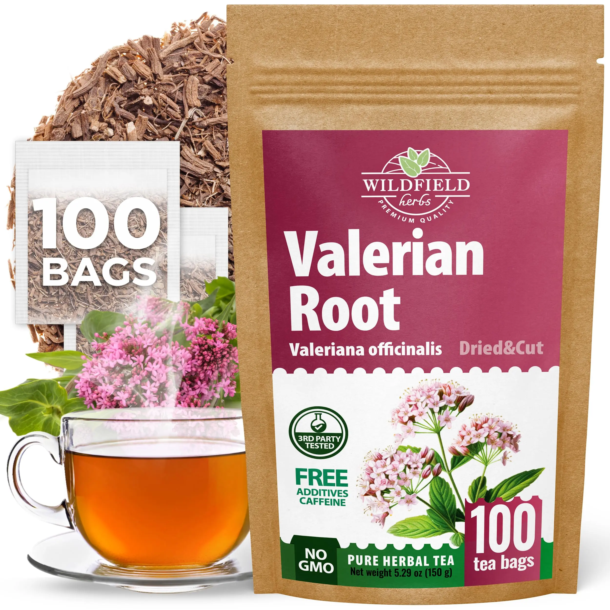100 Valerian Root Herb Valerian Root Tea Loose Leaf Herbal Tea (Valeriana officinalis) - 100 Count 1.5g Valeriana Roots Tea Herb