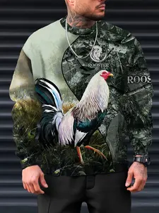 Men's Casual Sports Sweatshirt Long Sleeve Rooster Animal Print Round Neck Fitted Design for Outdoor & Leisure Wear All Season Style Party