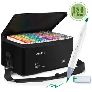 Chen Rui 48/60/80/120/168/180-Color Double-Tipped Permanent Art Markers, Chisel & Brush Professional Marker Set with Base, Drawing Supplies Kit Perfect for Adult Coloring Books, Sketching, Illustration, Back-to-School and Christmas Artist Gifts