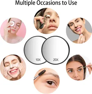 Funtopia Magnifying Makeup SmoothMirror, 3.5 Inch 20X Mirror & 10X Magnifier Mirrors with 2 Suction Cups, Small Travel Magnifying Mirror and Tweezers Kit for Eyebrow Tweezing, Blackhead Blemish Removal (Black) Durable Set