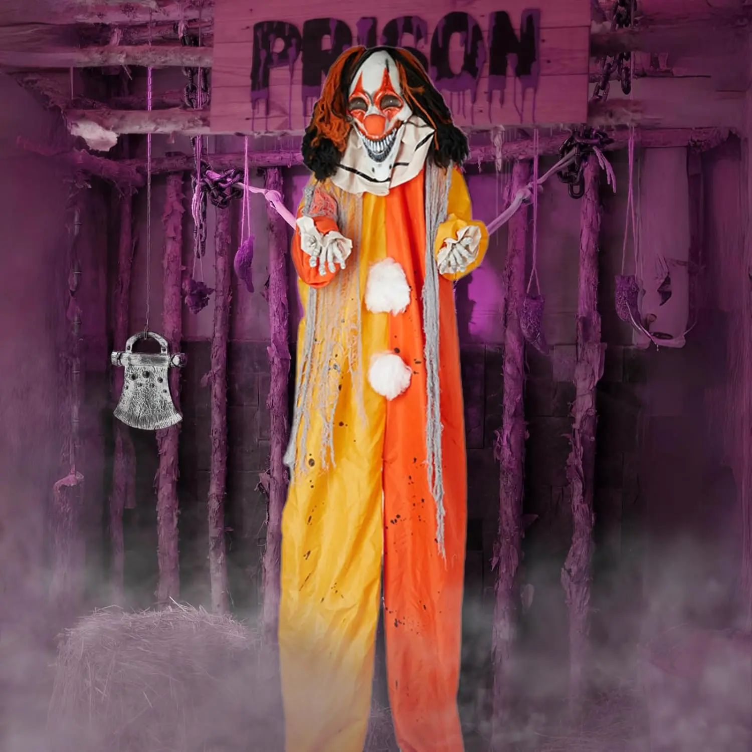 Ubesgoo Halloween Decorations 8.2ft Standing Clown, Voice Activated, Clown Voice and Red Light in Eyes, Haunted House Scary Props Halloween Outdoor Indoor Animatronics for Garden Yard Patio Outside