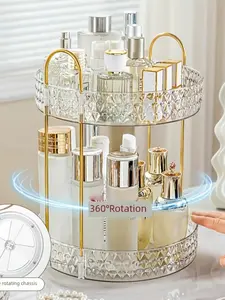 360 Rotating 2-Tier Makeup Organizer, No Assembly, Space-Saving. For Perfume & Skincare, Vanity & Countertop.