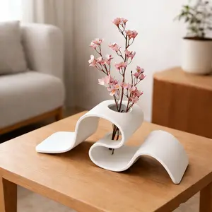 Modern Minimalist Curved 3D Printed Vase, Creative Ribbon Shape Dried Flower Holder, Nordic Style Desktop Decorative Vase, Home Office Living Room Ornament