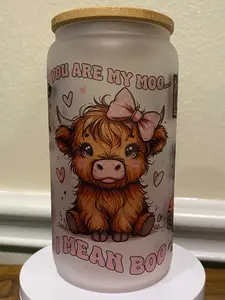 Valentine Highland Cow Glass Cup Valentine Highland Cow Glass Cup