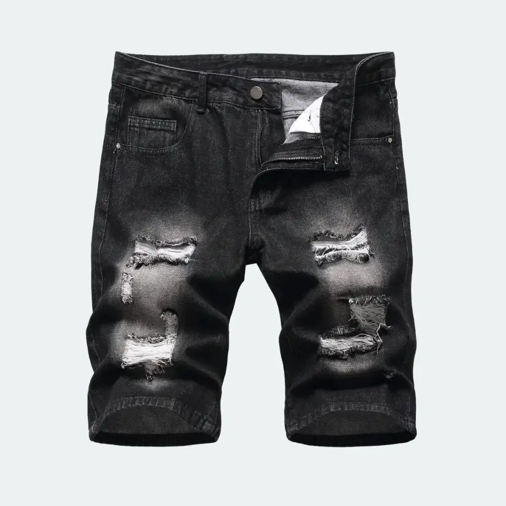 Men's Slim-Fit Denim Shorts - Casual Skinny, Distressed with White Raw Edges, Pocket Details, Mid-Rise Waistband, Lightweight Breathable Summer Jorts, Machine Washable, Street-Chic Urban Style, Casual Skinny Shorts