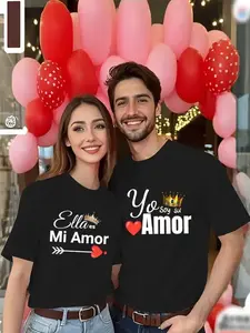 Perfect for Valentine's Day - Couple Outfit - 1 Romantic Couple Matching "Eros" Printed T-Shirt - Casual Crew Neck Short Sleeve -  Machine Washable - Valentine's Day T-Shirt Holiday Gift