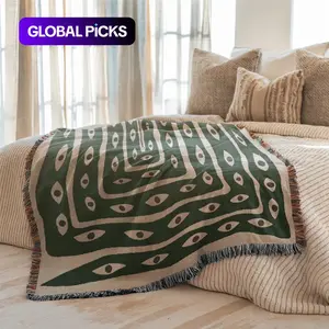 Multi-Function Tassel Woven Blanket, Soft Cozy Blanket, Green Snake Pattern Bed Blanket, for Sofa Cover Couch Throw Blanket Armchair Home Decor Wall Art Tapestry Furniture Slipcover Tablecloth Shawl Outdoor Picnic Camping Gear Beach Towel Office Nap