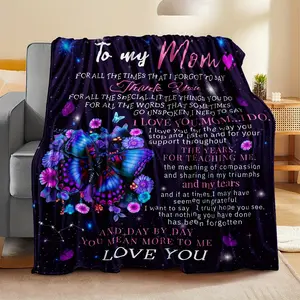 Butterfly & Letter Pattern Blanket, 1/2 Counts Letter To Mom Soft Warm Throw Blanket, Air-conditioned Room Blanket, Gift for Mom, Birthday Gift for Mom