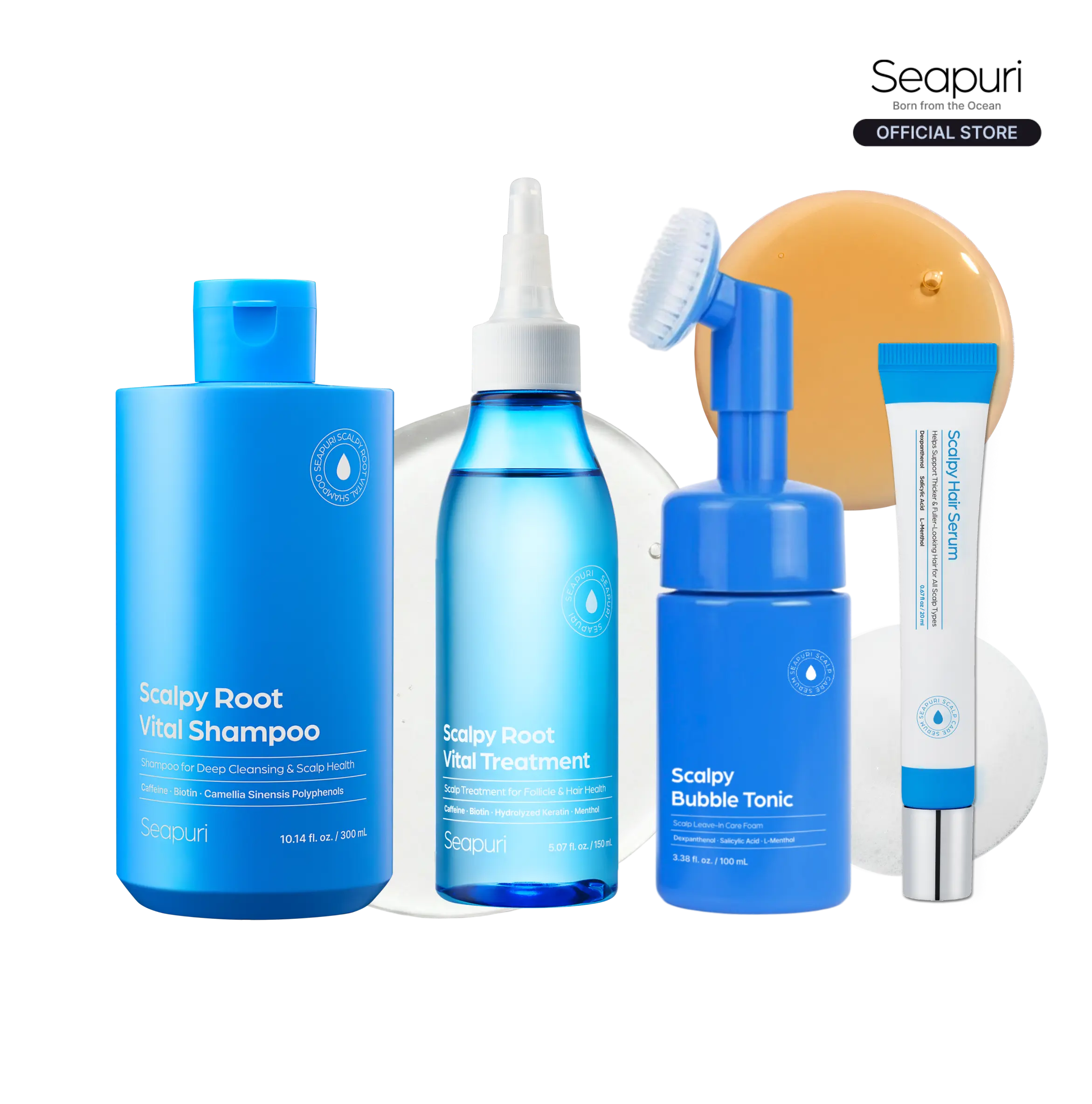 [Seapuri Official] Seapuri  SCALP TOTAL CARE FULL SET | Includes Root Vital Shampoo, Root Vital Treatment, Scalpy Scalp Serum, Scalpy Bubble Tonic | A COMPLETE Scalp, Hair Care for Sensitive Scalp