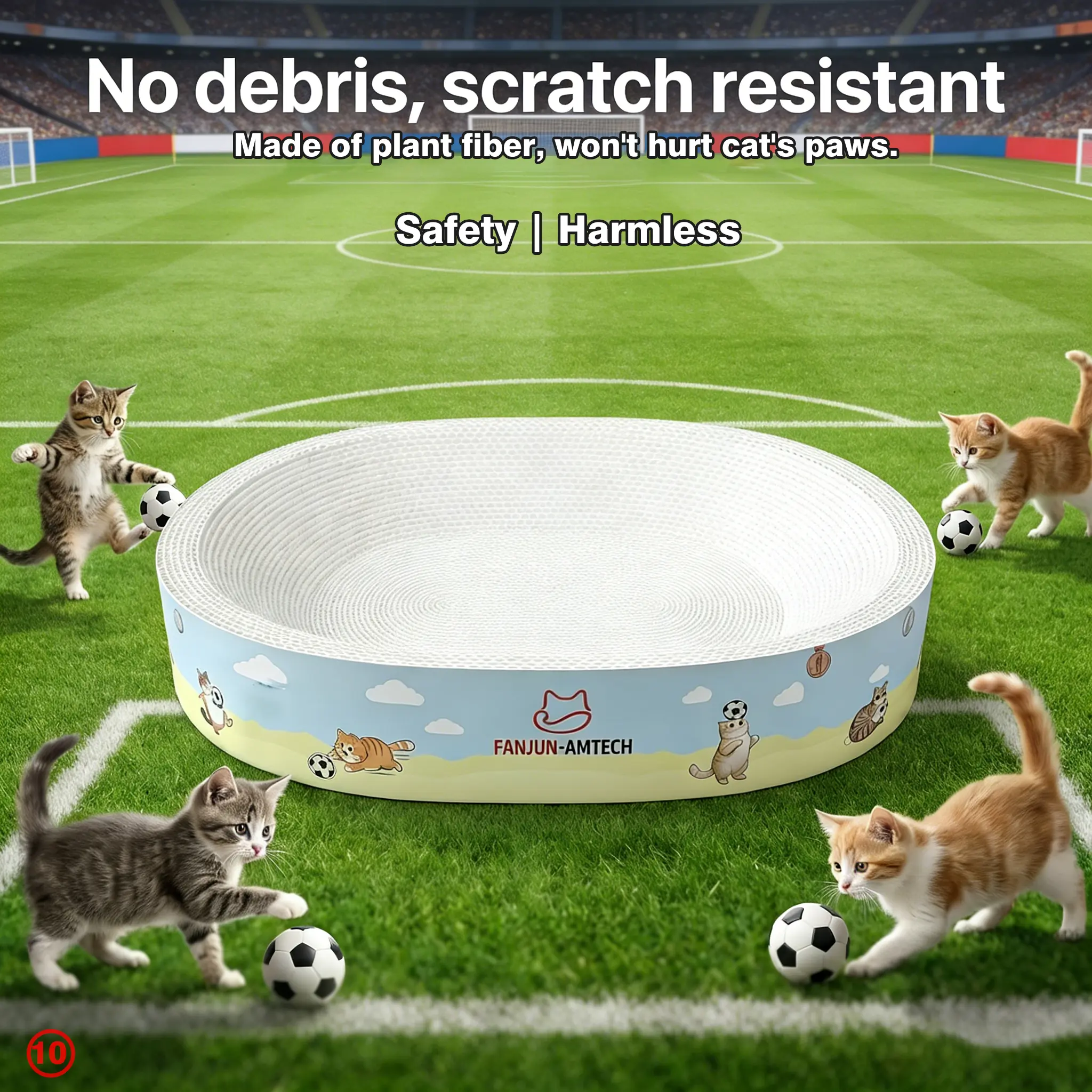 FANJUN-AMTECH Oval Anti-slip cat scratcher Bed, Classic Cartoon Print, No Paper Scraps, Advanced Reinforced, Ample Space for Kittens' Play & Sleep cool cat stuff cat stuff for indoor cat furniture Scratching Post,summerwins Bed tiktokshopsummersale